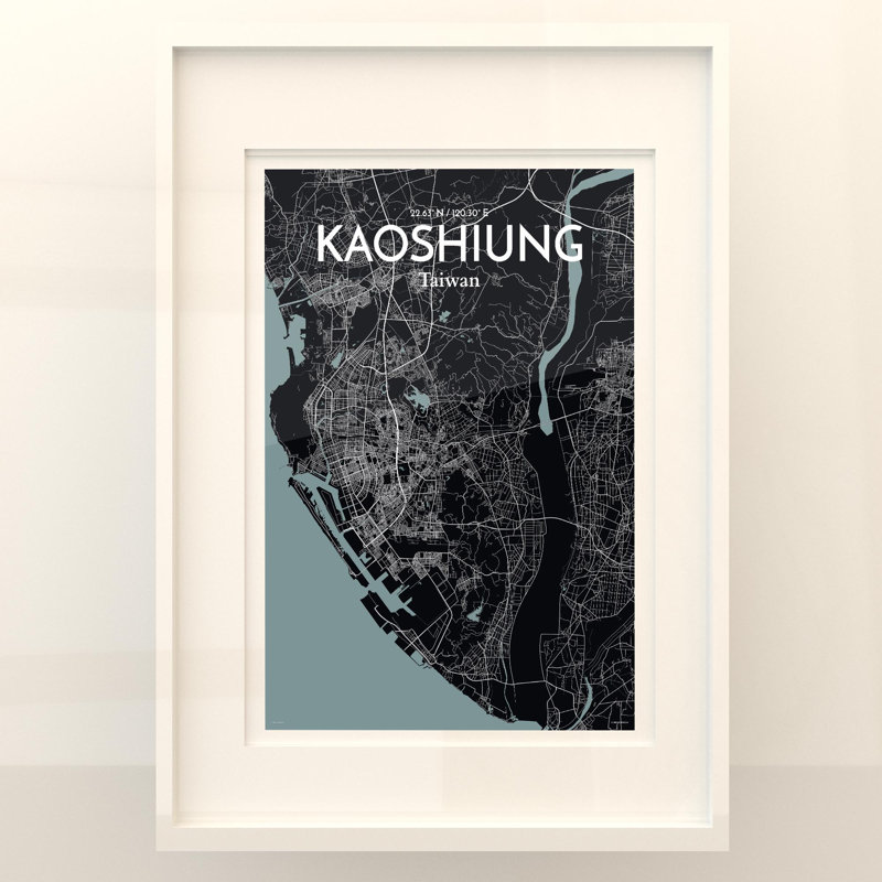 Kaoshiung City Map In Midnight - No Frame Print, 27.6cm H x 19.7cm W x 0.05cm D