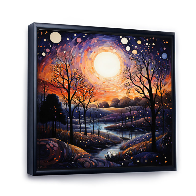 Mid Century Dreamy River - Imprimé, H 24 po x l 24 po x P 1 po, Cadre flottant noir