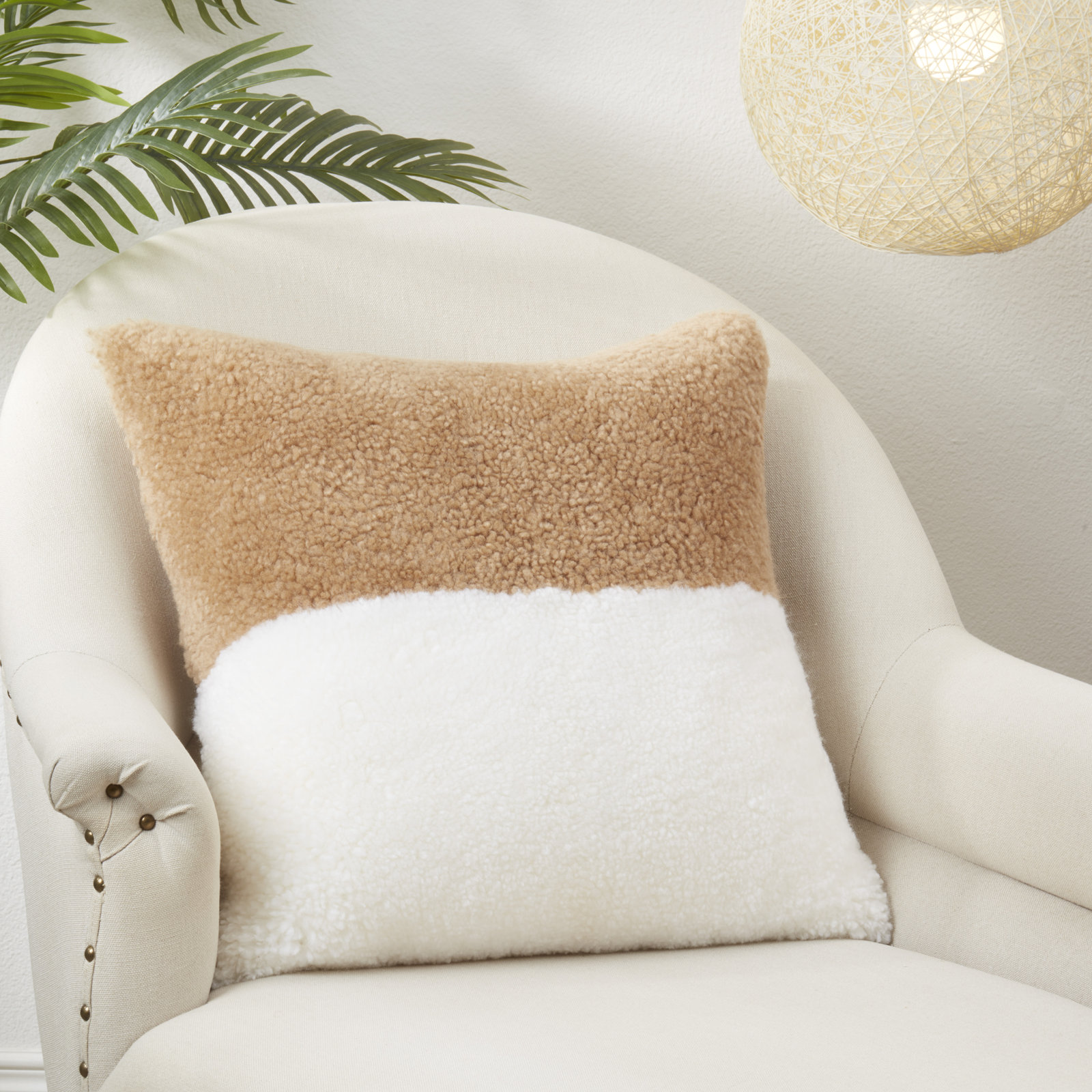 Shearling Collection Sheepskin Throw Pillow, Polyester, Natural