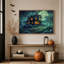 Art mural sur toile gothique, maison hantée avec fenêtres brillantes sous Halloween-332858997