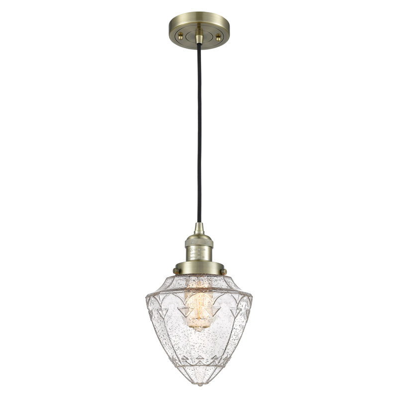 Franklin Restoration - Kymeshia - Mini-luminaire suspendu à cordon de 7 po - Ampoule DEL - Abat-jour, Grainé, Laiton antique