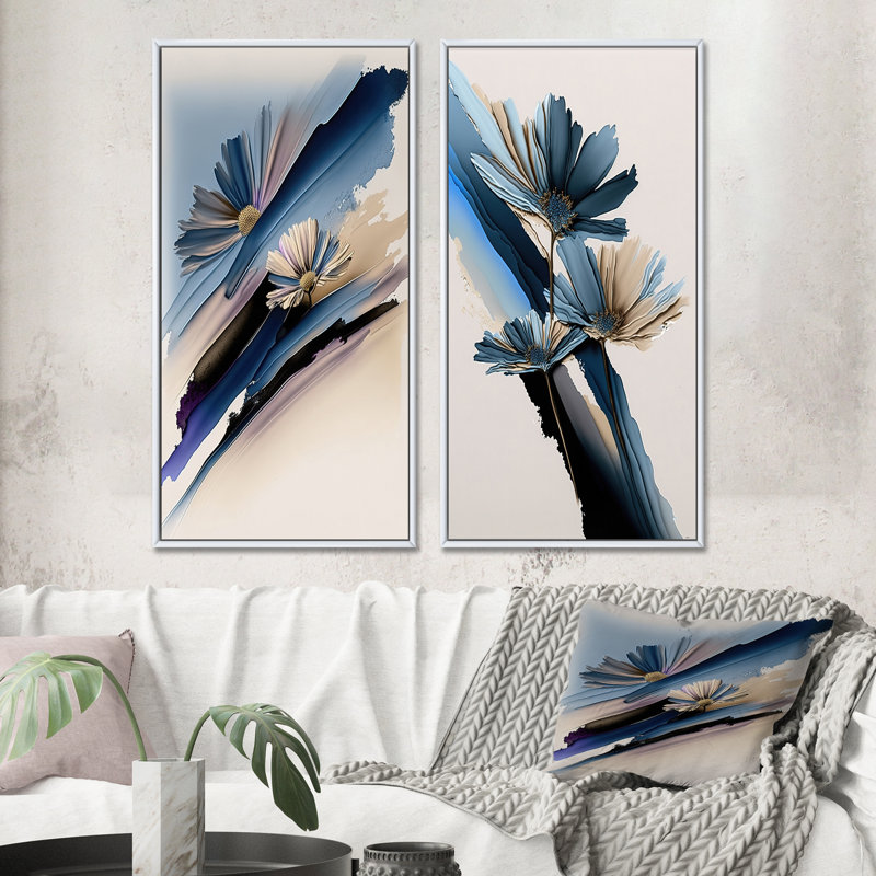 «Fleurs de marguerite hyperréalistes», 2 pièces, Cadre blanc, H 40 po x l 40 po