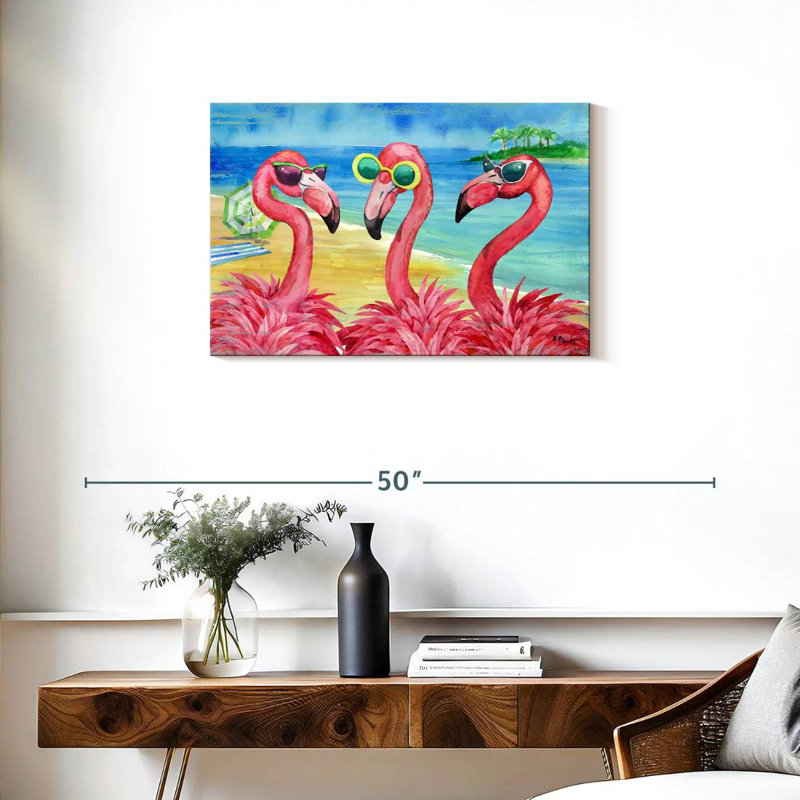 Flamant, copines, horizontal, H 20 po x l 30 po