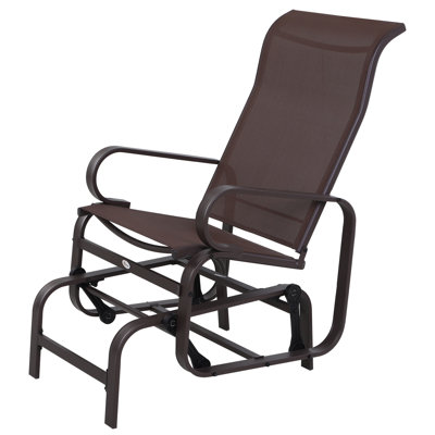 Fauteuil à bascule d'extérieur, fauteuil de jardin avec accoudoirs incurvés, chaise berçante individuelle marron pour terrasse, véranda, jardin ou bord de piscine
