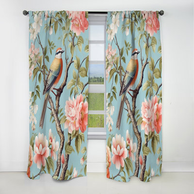 Panneau de rideau floral, pivoine oiseau occultant - Chinoiserie oiseaux et pivoines II