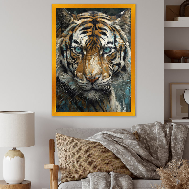 Reproduction d'art sur toile, "Tigre jaune", H 40 po x l 30 po x P 1,5 po, Encadrement doré