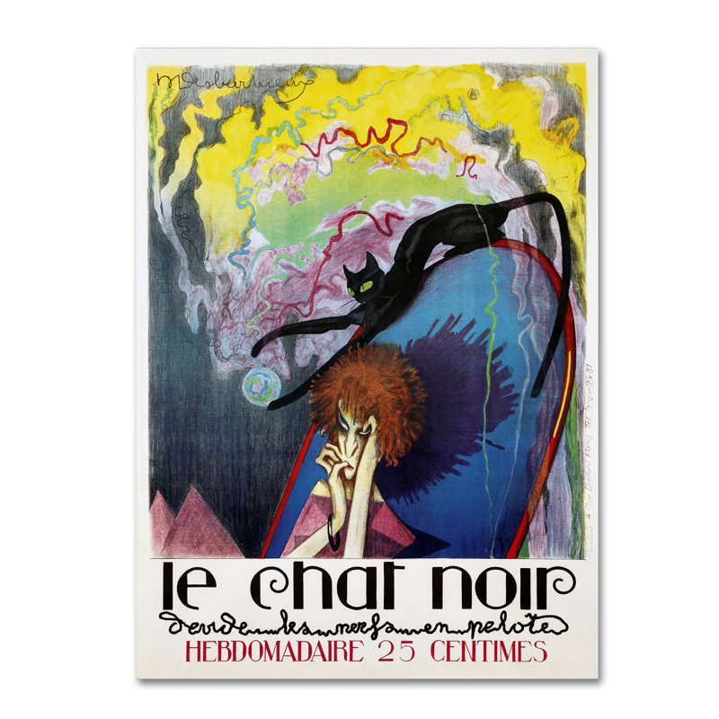 « le chat noir », affiche rétro sur toile tendue, H 24 po x l 18 po