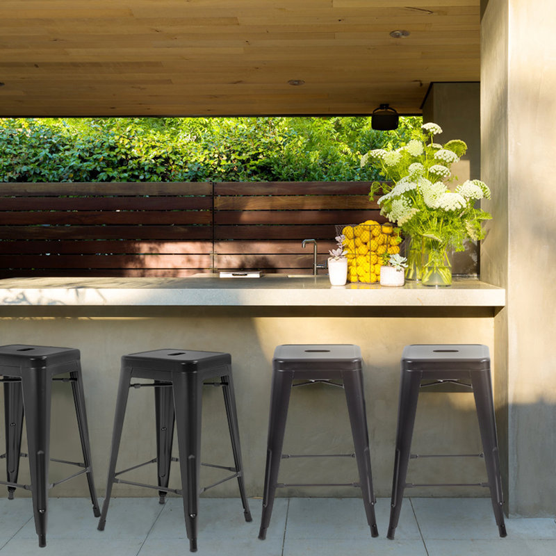Cricklade Upholstered Counter Stool with Metal Frame, Black
