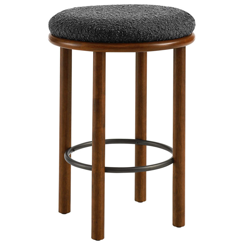 Walnut Charcoal Backless Wood and Metal Counter Stools, Set of 2