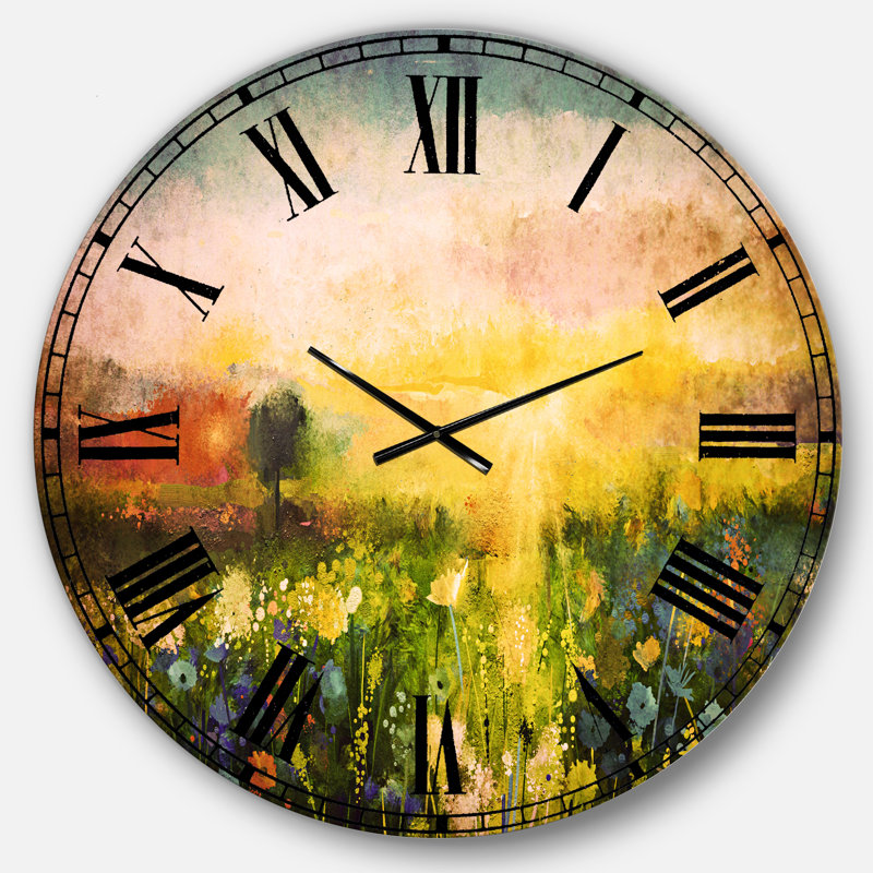Sunset Meadow Landscape - Horloge murale traditionnelle, Surdimensionné