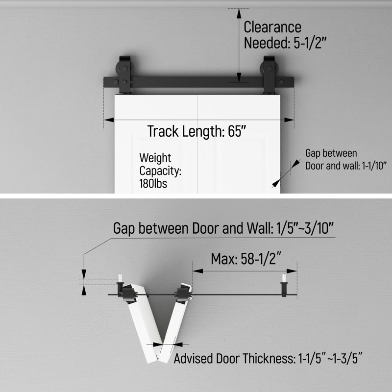 Quincaillerie de porte de grange coulissante pliable par le haut, 65 po