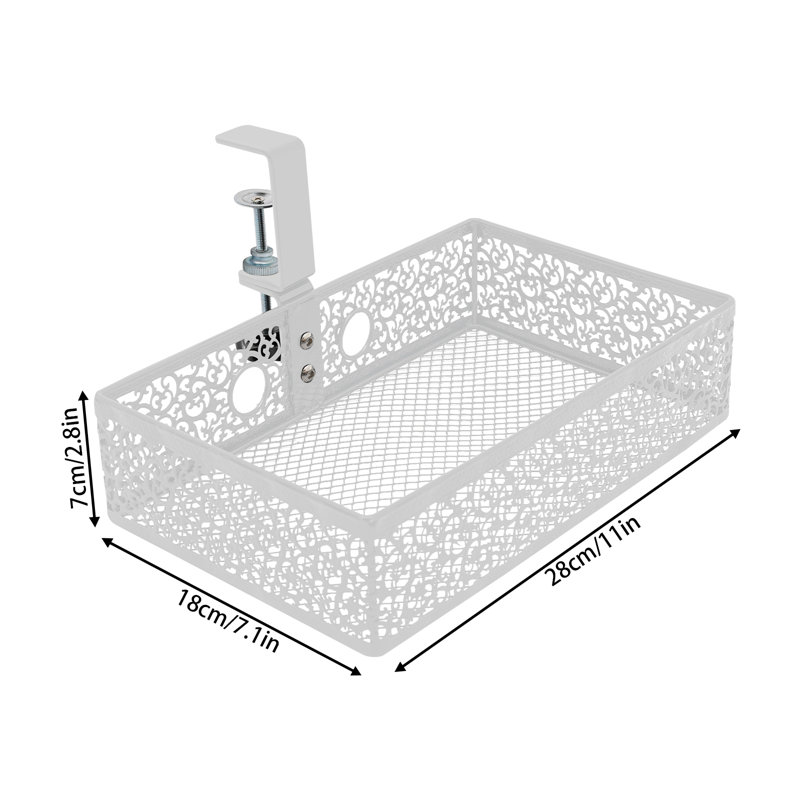 360° Rotatable Under Desk Storage Organizer, White