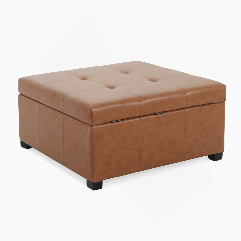 Repose-pieds capitonné en similicuir brun cognac