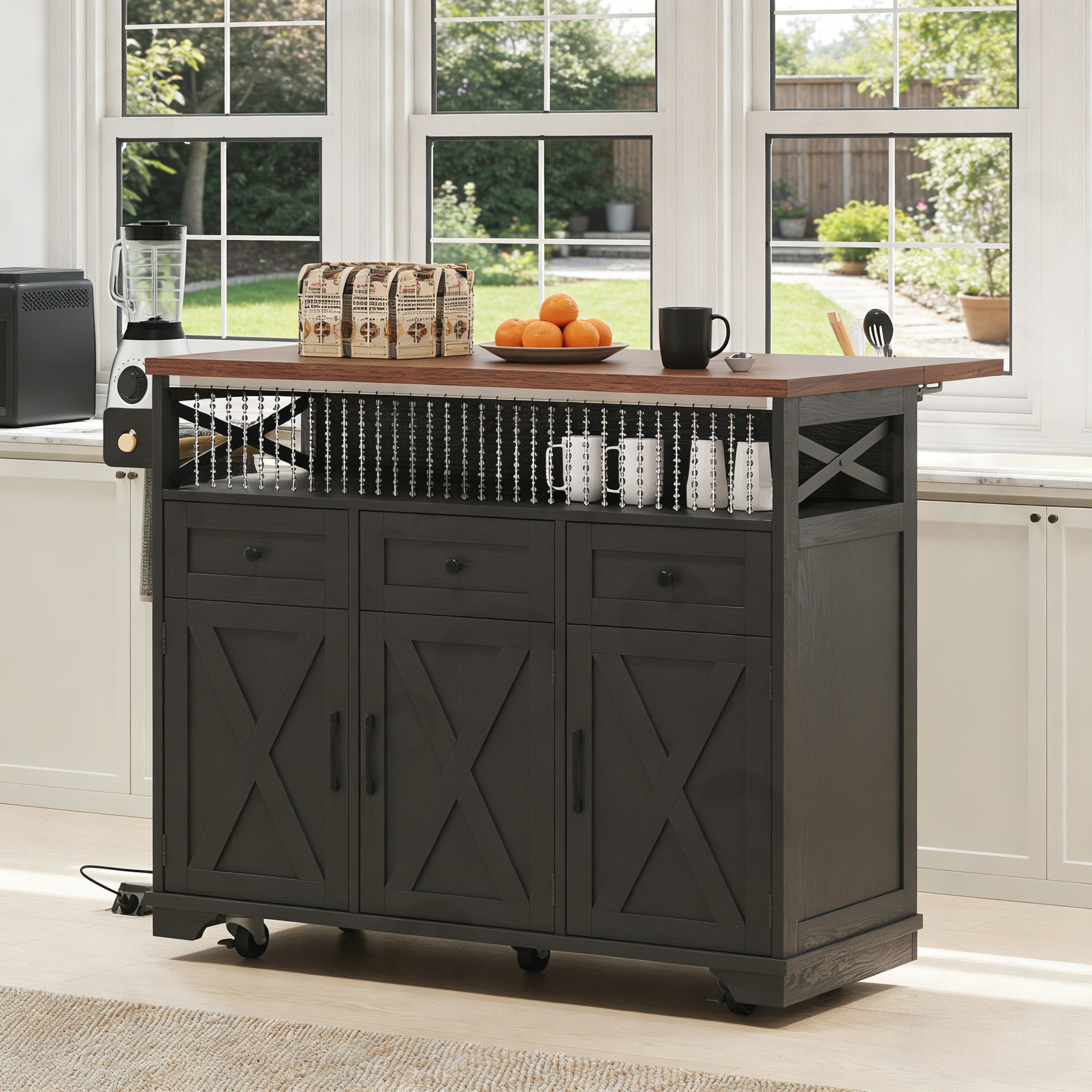 Latitude Run® Kitchen Island with Drop Leaf, Power Outlet - Wayfair Canada