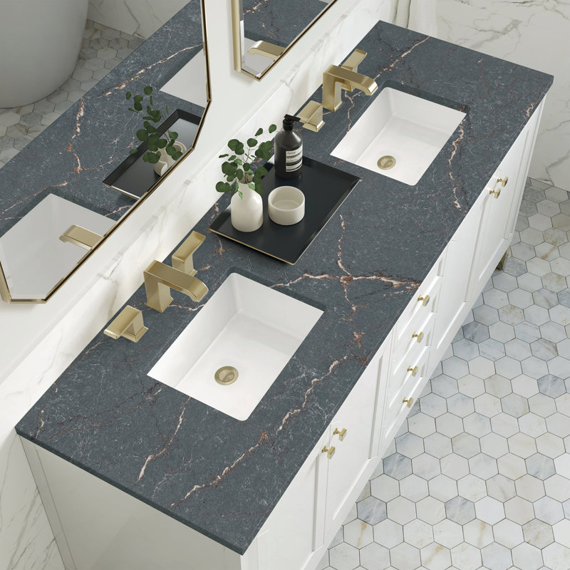 Chicago 72'' W Double Vanity, Glossy White, Parisien Bleu, 8" Widespread