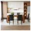 Ensemble de table de salle à manger en noyer avec 8 chaises en cuir de polyuréthane noir - Mobilier de cuisine moderne de 71 po pour la maison-1616684622-1616684617