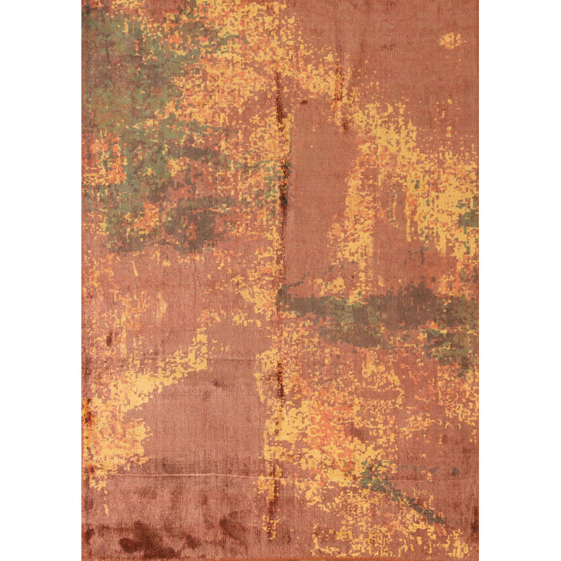 Tapis indien orange à motif abstrait 4 x 6
