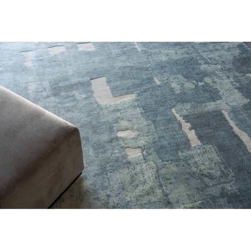 Papyrus Blue Wool/Bamboo Silk handloomed Area Rug, Rectangle 12' x 15'