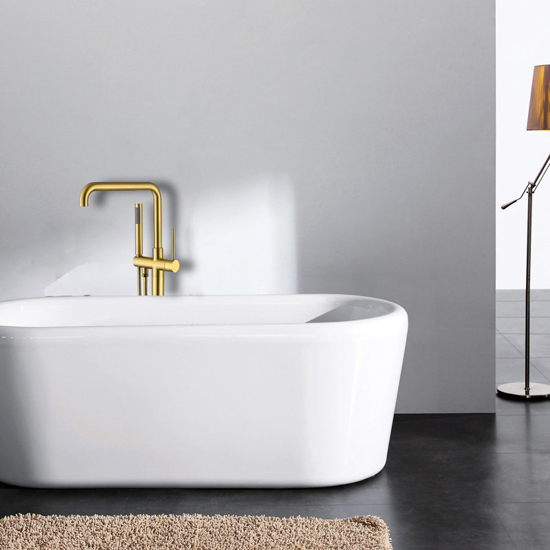 Robinet de baignoire autoportant avec douche à main - métal, touche or brossé, accent