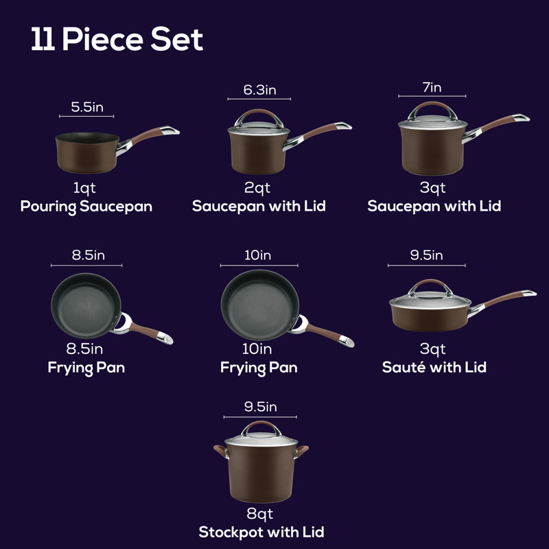Circulon Symmetry 11 Piece Hard-Anodized Aluminum Non Stick Cookware Set, Brown