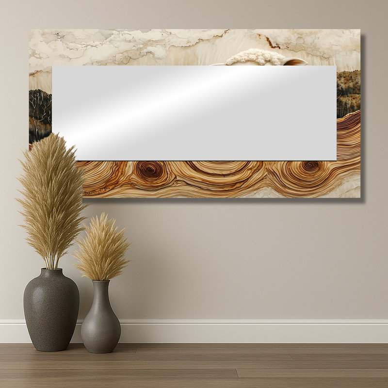 Abstrait mouton dans un paysage de ferme - miroir mural animaux - imprimé sur métal, 28 po x 55 po