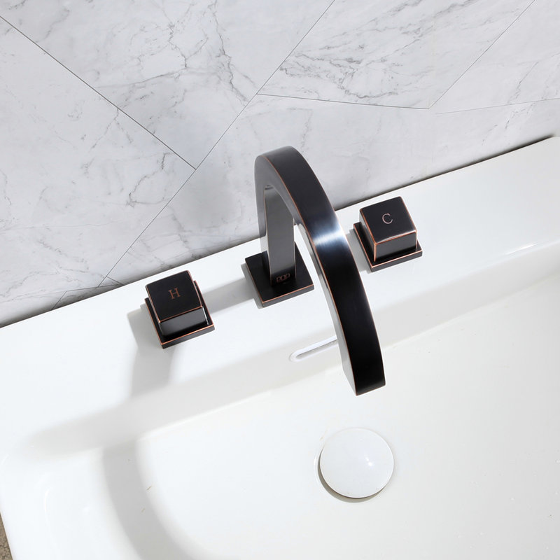 Robinet de salle de bain à 2 poignées avec drain, Laiton huilé