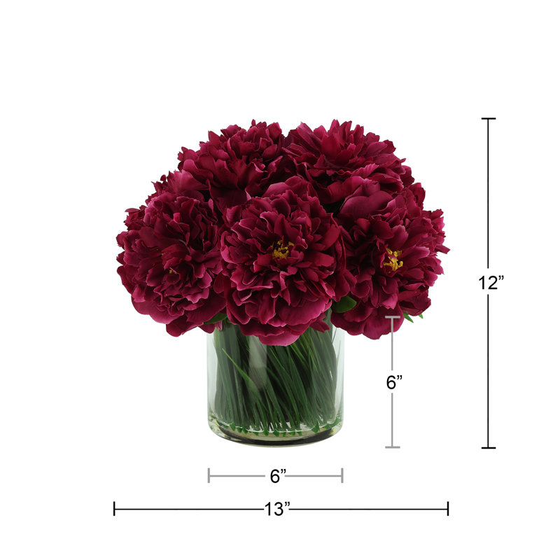 Faux Peony Arrangement in a Glass Vase, Dark Magenta