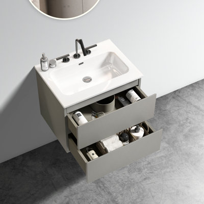Meuble-lavabo flottant moderne avec lavabo gris espace - 24 po pour salles de bain élégantes avec rangement supplémentaire