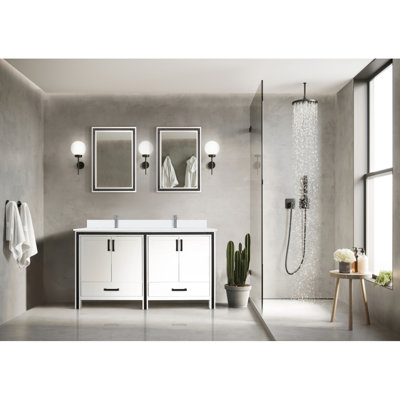 White Double Bath Vanity 60 In. W X 22 In. D, White Quartz Top, Faucet Set And 22 In. Mirrors