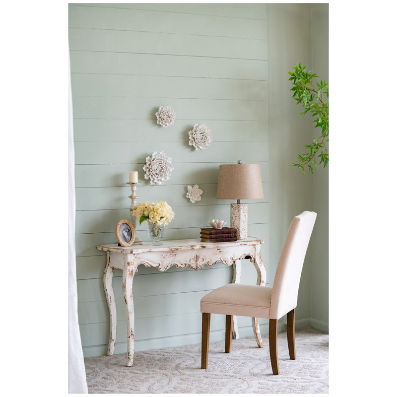 Décoration murale fleur en céramique crème faite à la main, 7.3" H x 7.3" W x 2.8" D