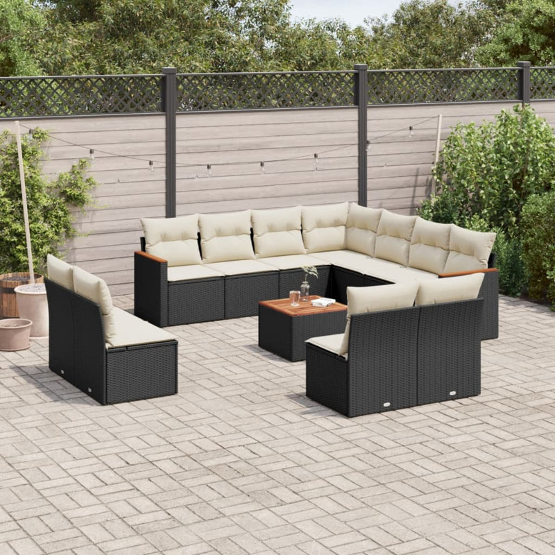 Vidaxl Garden Sofa Set, White Cushion/Black Frame