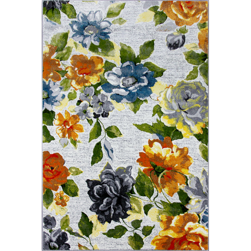 Tapis vert/orange/bleu Touffeté Hefner, Rectangle 5 pi 3 po x 7 pi 7 po