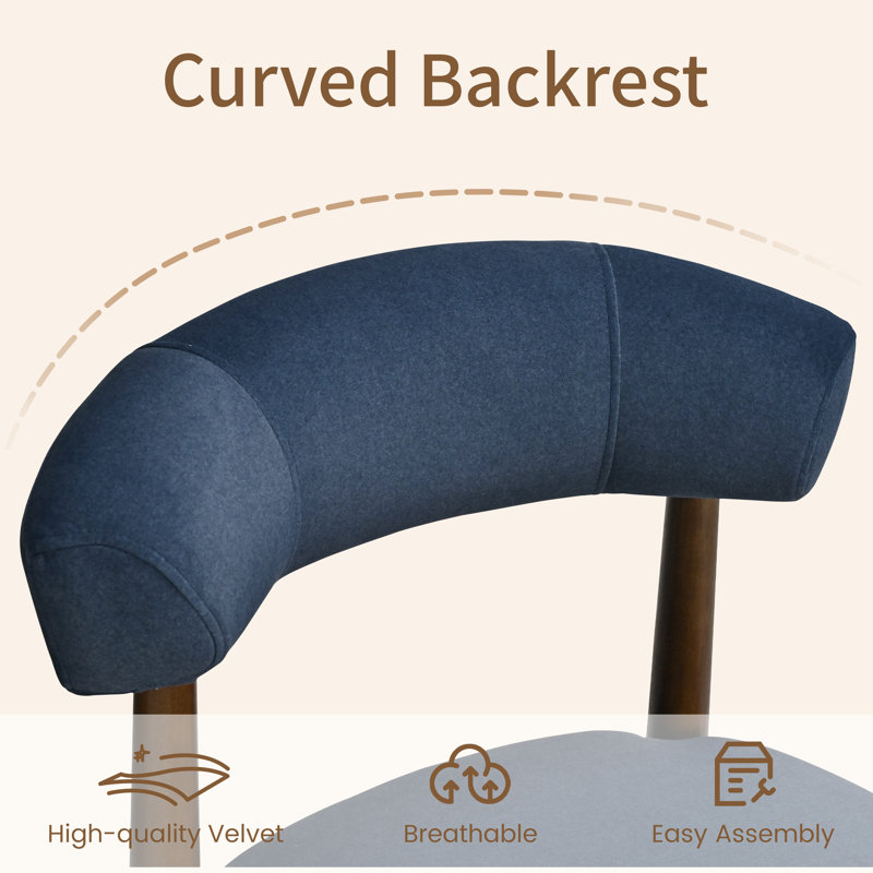 Upholstered Dining Chair Set of 4, Extra-Wide 20” Seat, Deep Cushioned Comfort, Plush Fabric, Solid Wood Legs, Blue