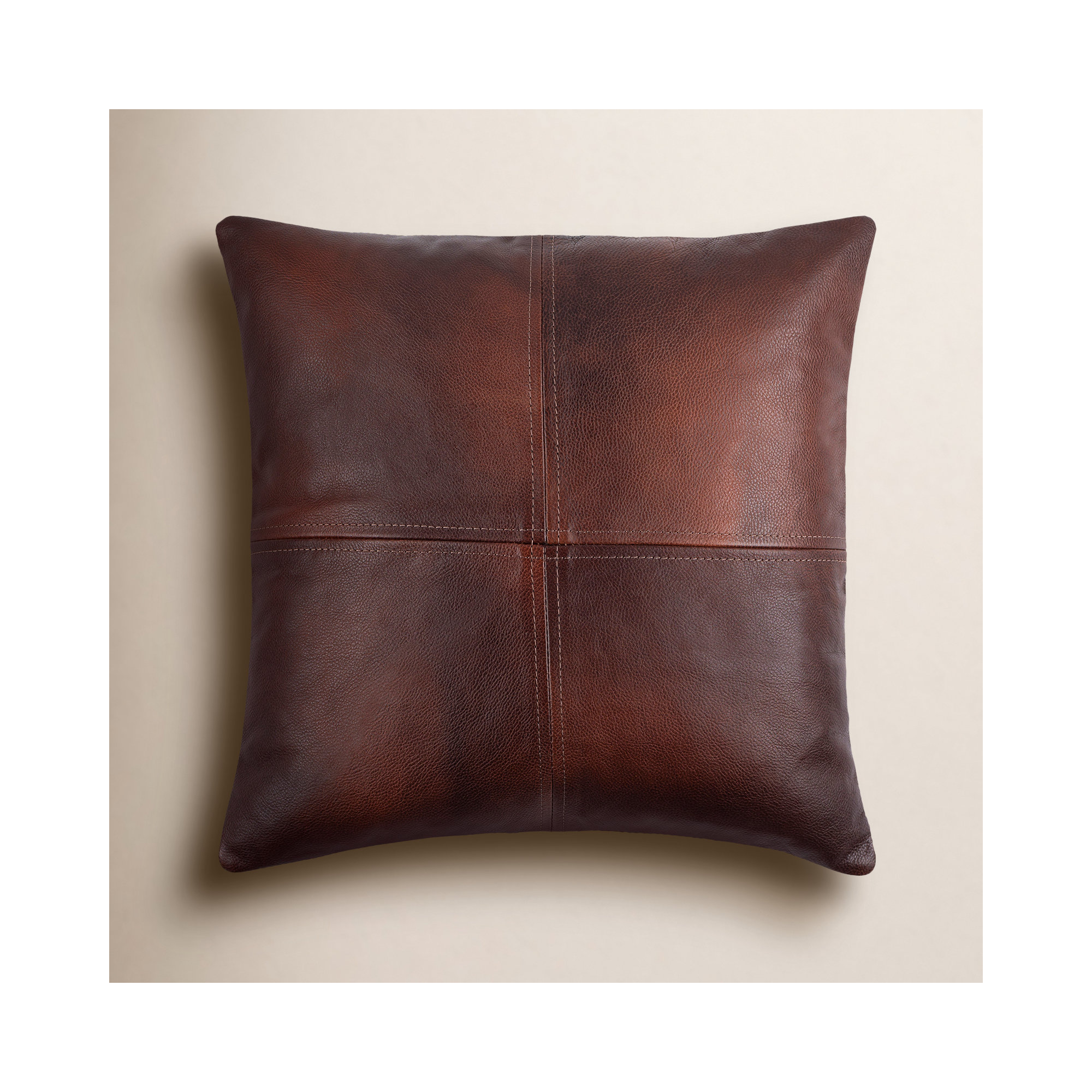 Declan Leather/Suede Pillow Cover, 20" x 20", Pillow Cover Only - No Insert, Brown