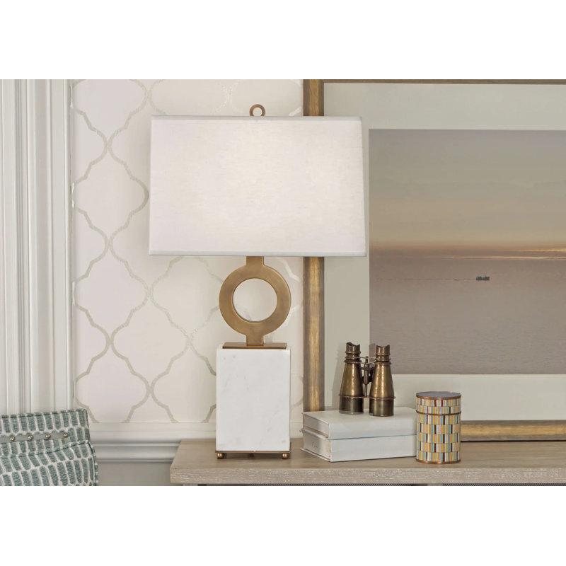 Oculus Table Lamp, Antique Silver/White Marble, Black Opaque