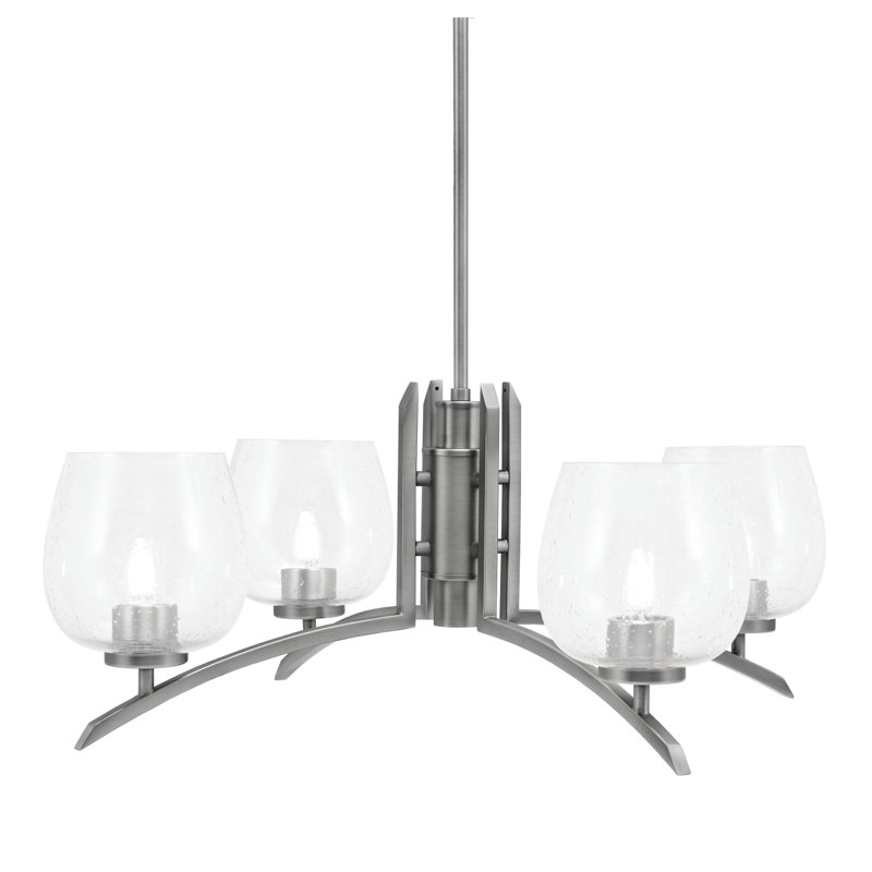 Lustre lumineux avec verre à bulles transparent 6 po, Graphite, H 58,25 po x l 27,5 po x P 27,5 po, 4