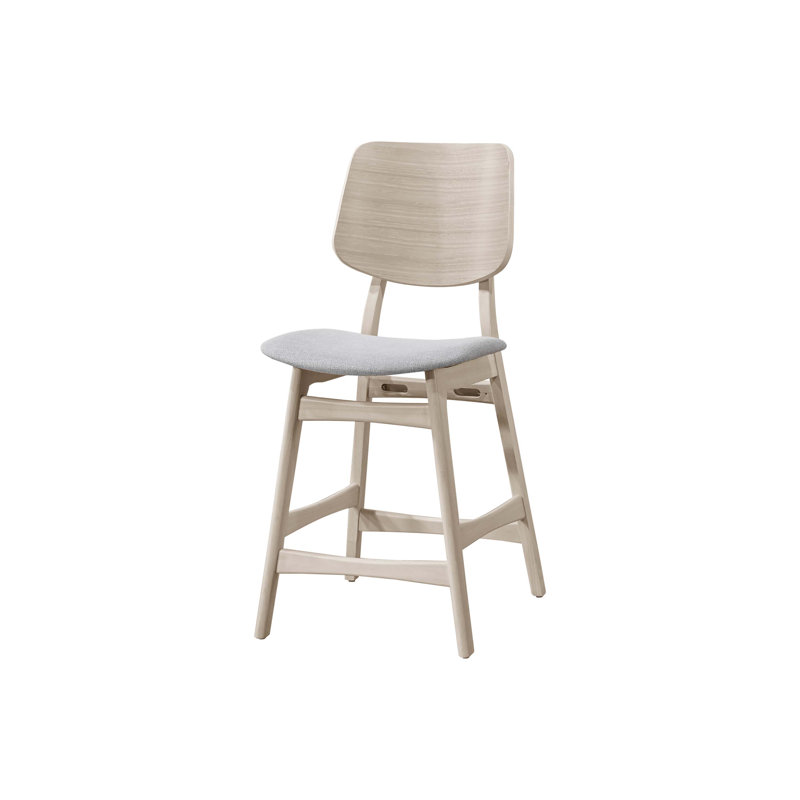 Lyan Wood Counter Chair With Gray Cushion (Set Of 6), White Ash, 6, White/White