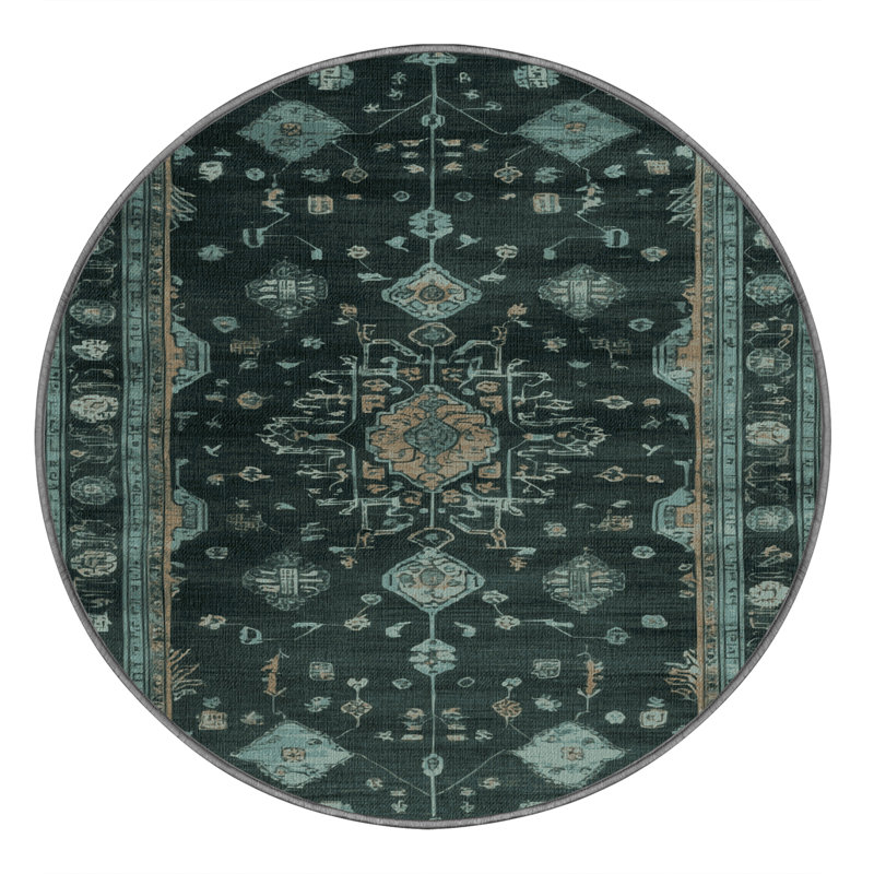 Machine Washable Overdyed Green Area Rug, Round 8'