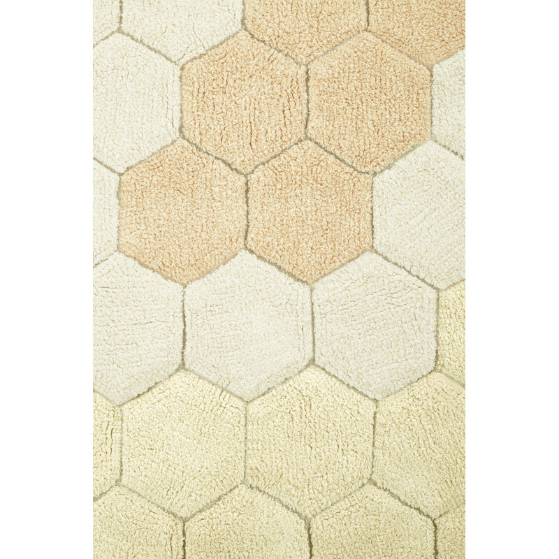 Washable Round Rug Honeycomb Golden