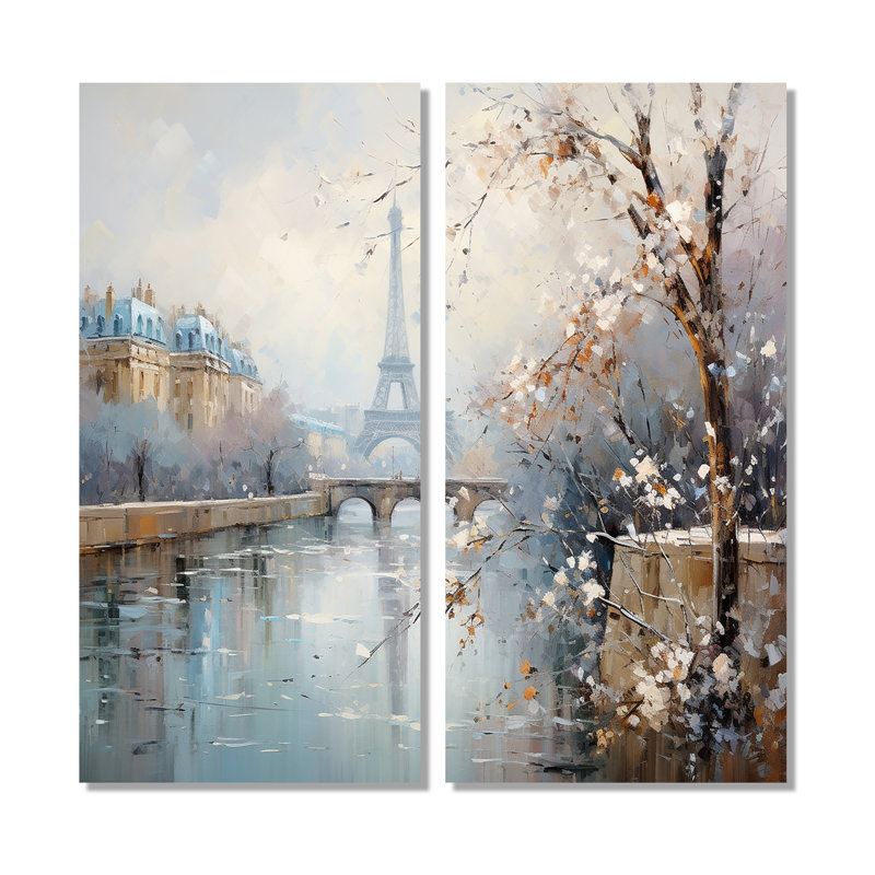Hiver Paris, Tour Eiffel, ville charmante I - impressions d'art bleues sur toile, 32" H x 32" W, Wrapped Canvas