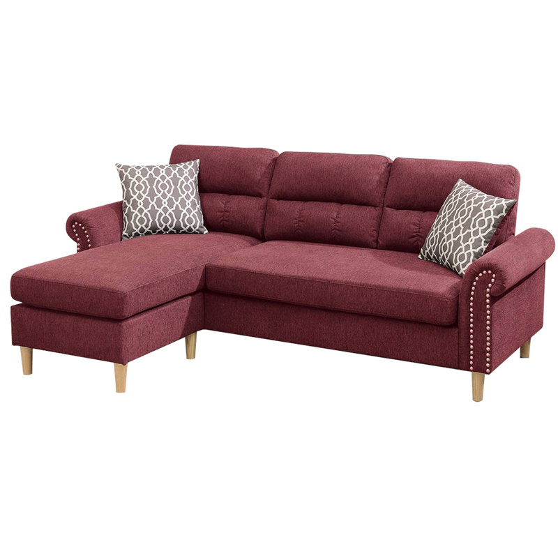 Canapé modulaire en velours rouge riche avec détails réversibles et détails cloutés aux accents vifs