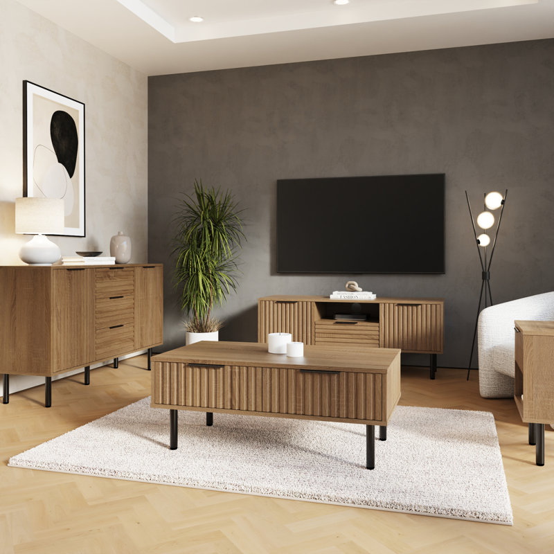 Nervata Living End Table, Oak, Black