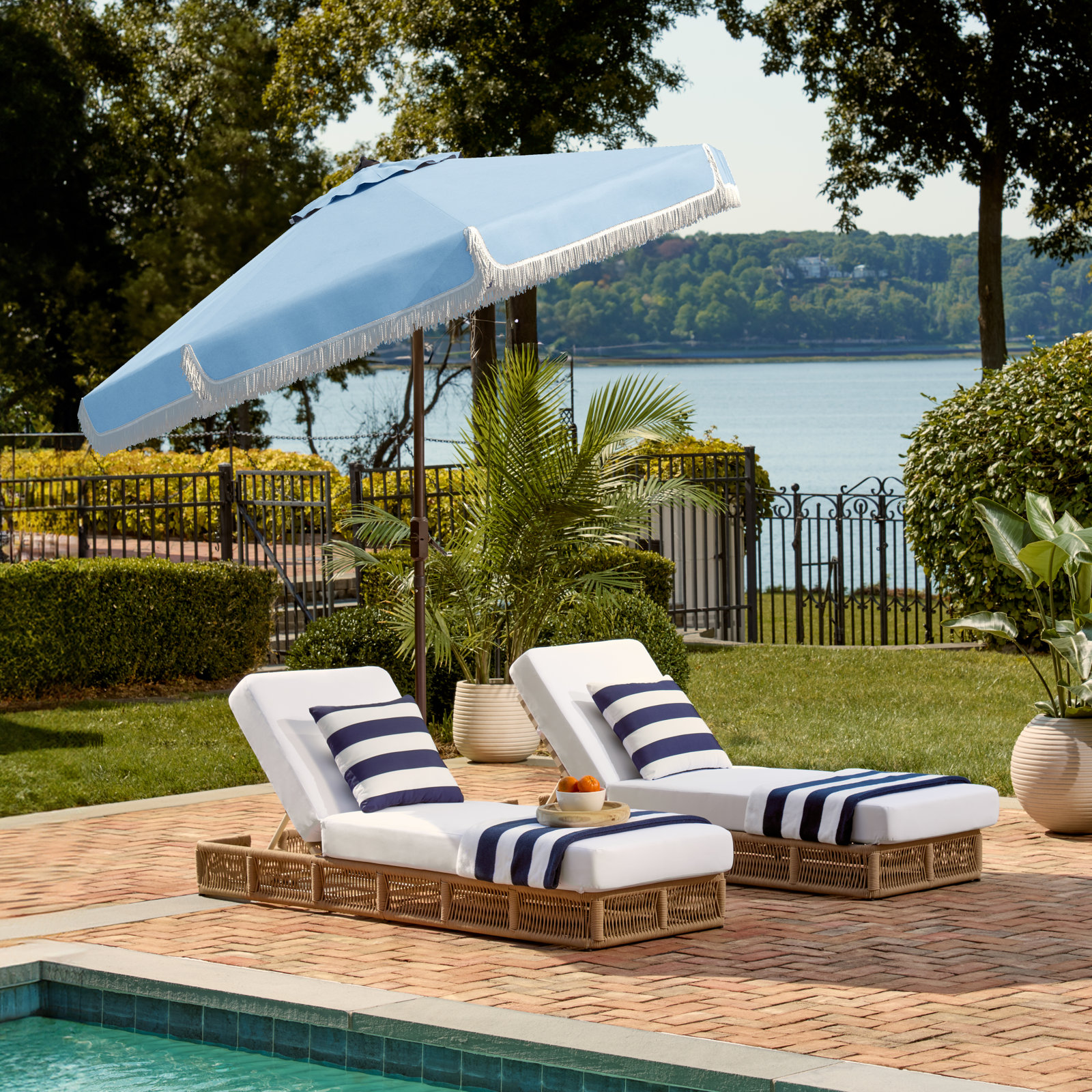 Argentina 100.79'' Outdoor Umbrella, Baby Blue/White