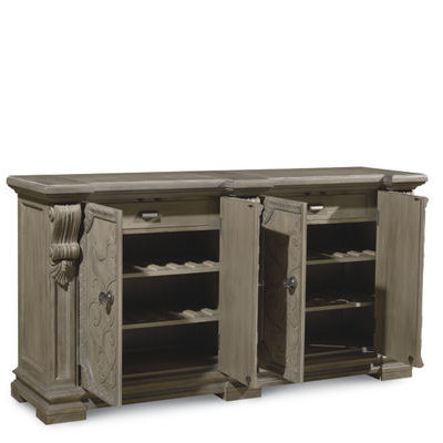 Brown Elm Transitional Sideboard with Ornate Fretwork