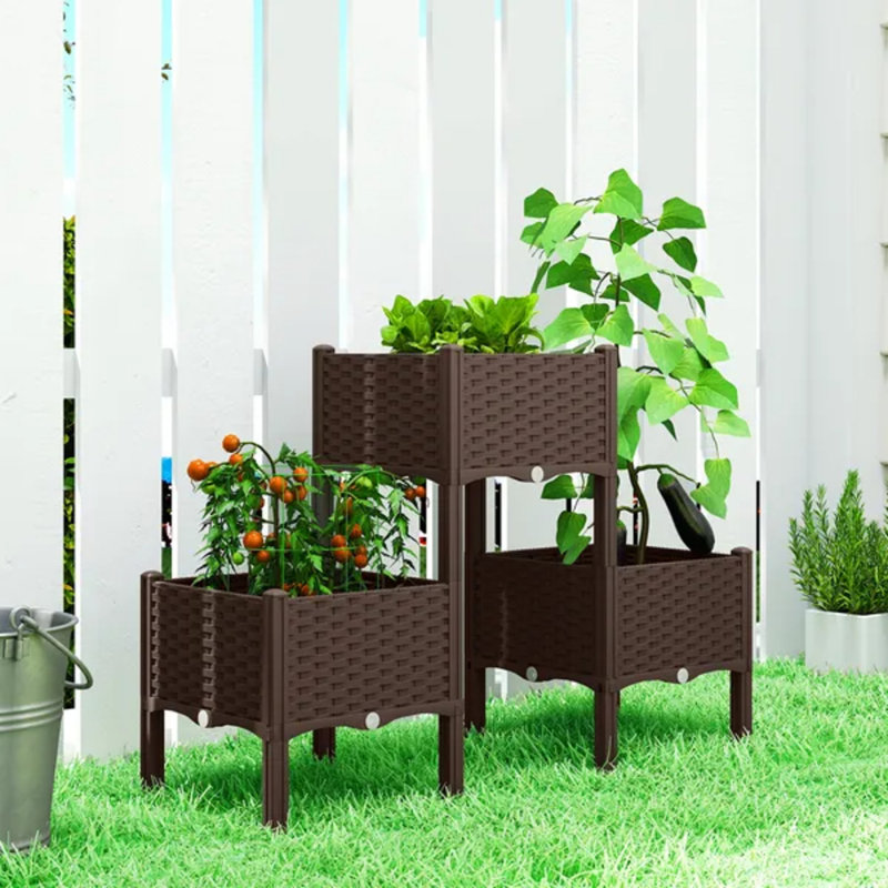 Lit de jardin surélevé modulaire en plastique surélevé avec pieds, jardinière avec arrosage automatique et trous de drainage