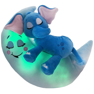 Happpy Nappers: Lullabrites Moon Pet - Éléphant - Bleu - Lumière et sons en peluche, Animal endormi, Joue 3 berceuses, Changement de couleur, Jouet jour-nuit, Enfants