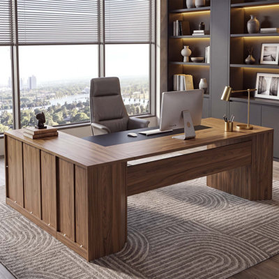 78.74" L-Shaped Executive Office Desk with File Cabinet and Storage Shelves