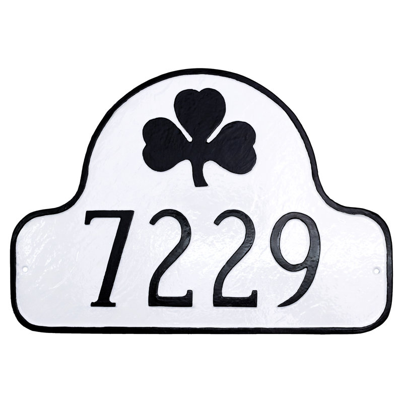 Plaque d’adresse murale sur 1 ligne trèfle, White / Black, Oui