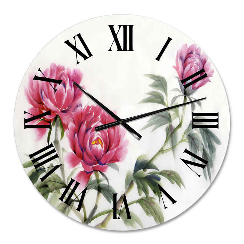 Trois pivoines rétro - horloge murale traditionnelle, Moyenne
