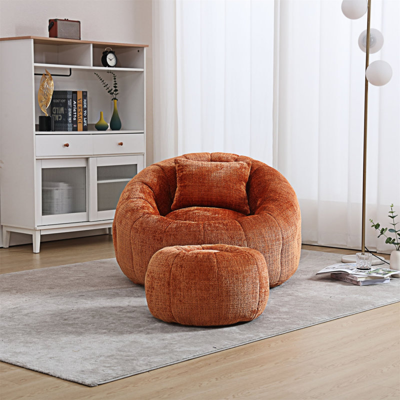 Fauteuil à billes rond avec repose-pieds, Orange